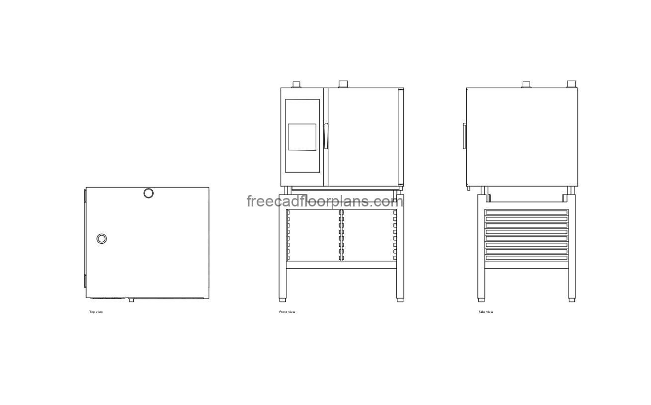 autocad drawing of a fagor digital oven, plan and elevation 2d views, dwg file free for download