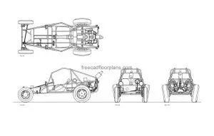 go kart autocad drawing, plan and elevation 2d views, dwg file free for download