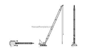 autocad drawing of a kobelco crane, plan and elevation 2d views,s dwg file free for download