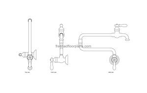 autocad drawing of a kohler pot fille, plan and elevation 2d views, dwg file free for download