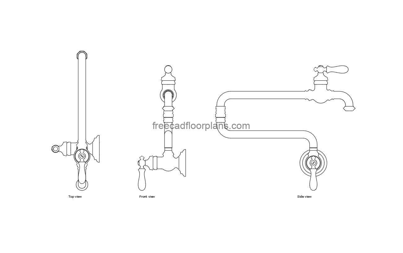 autocad drawing of a kohler pot fille, plan and elevation 2d views, dwg file free for download