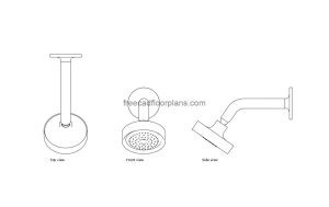 kohler purist shower head autocad drawing, plan and elevation 2d views, dwg file free for download