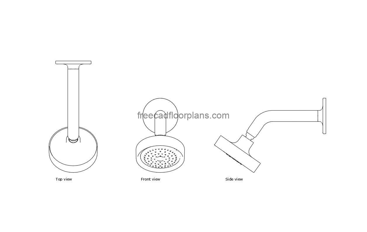 kohler purist shower head autocad drawing, plan and elevation 2d views, dwg file free for download