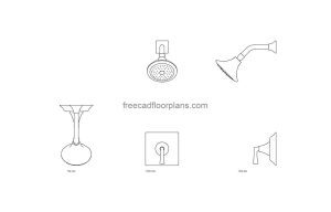 kohler stately shower head autocad drawing, plan and elevation 2d views, dwg file free for download