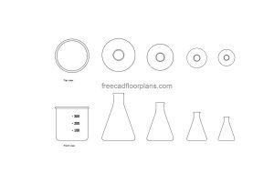 laboratory glassware autocad drawing, plan and elevation 2d views dwg file free for download