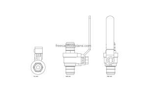autocad drawing of a shut off valve, plan and elevation 2d views, dwg file free for download