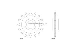 sprocket autocad drawing, plan and elevation 2d views, dwg file free for download