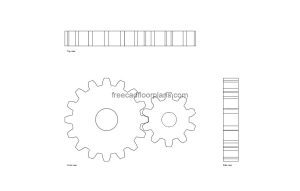 spur gears autocad drawing, plan and elevation 2d views, dwg file free for download