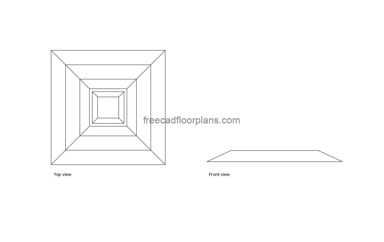 24 inch square diffuser autocad drawing, plan and elevation 2d views, dwg file free for download