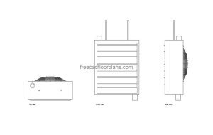 autocad drawing of a steam heater unit, plan and elevation 2d views, dwg file free for download