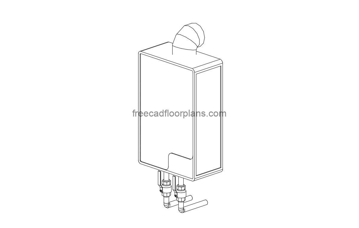 tankless water heater isometric view autocad drawing, dwg file free for download