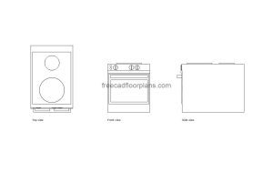 autocad drawing of a tiny stove, plan and elevation 2d views, dwg file free for download