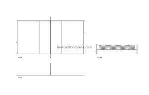 volleyball court autocad drawing plan and elevation 2d views, dwg file free for download