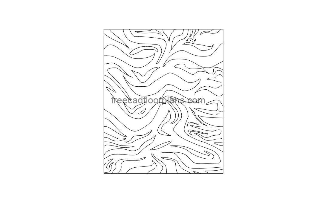 zebra rug autocad drawing, plan and elevation 2d views, dwg file free for download