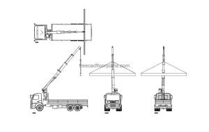 10 ton crane truck autocad drawing, plan and elevation 2d views, dwg file free for download