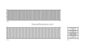 40 ft. shipping container autocad drawing, plan and elevation 2d views, dwg file free for download