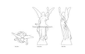 angel statue autocad drawing, plan and elevation 2d views, dwg file free for download