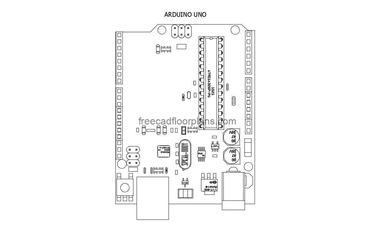 arduino uno autocad drawing, 2d view dwg file free for download