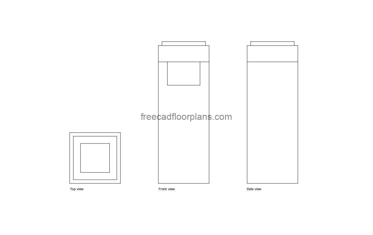 ash tray trash can autocad drawing, plan and elevation 2d views, dwg file free for download