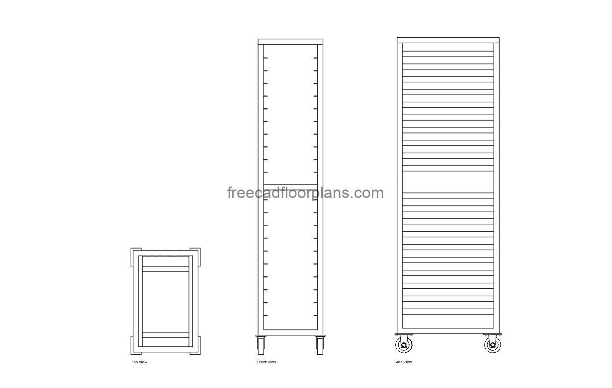 bakery trolley autocad drawing, plan and elevation 2d views, dwg file free for download