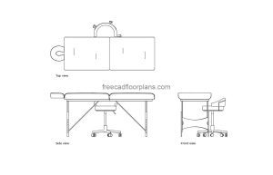 beautician spa bed, plan and elevation 2d views, dwg file free for download