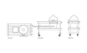 big green egg table autocad drawing, plan and elevation 2d views, dwg file free for download