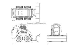 bobcat snow plow autocad drawing, plan and elevation 2d views, dwg file free for download
