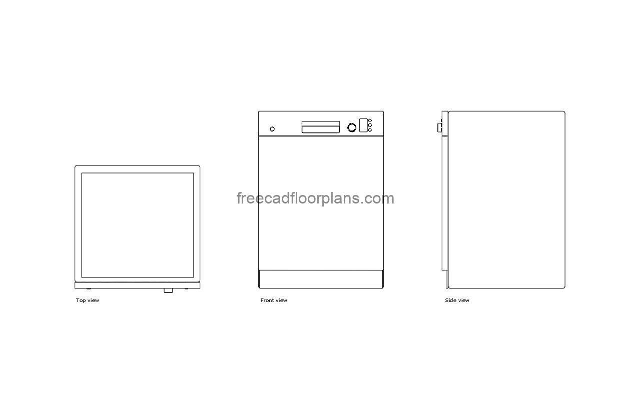 bosch dishwasher autocad drawing, plan and elevation 2d views, dwg file free for download