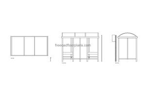 bus stop autocad drawing, plan and elevation 2d views, dwg file free for download