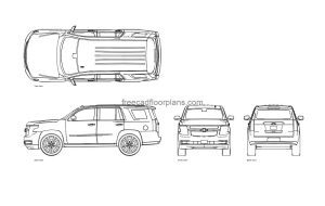chevy tahoe autocad drawing, plan and elevation 2d views, dwg file free for download