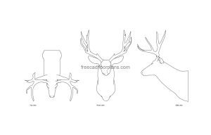 deer head autocad drawing plan and elevation 2d views, dwg file free for download