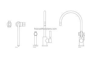 dorn bracht kitchen faucet autocad drawing, plan and elevation 2d views, dwg file free for download