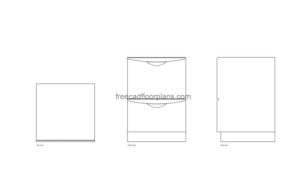 fisher paykel dishwasher drawer autocad drawing, plan and elevation 2d views, dwg file free for download