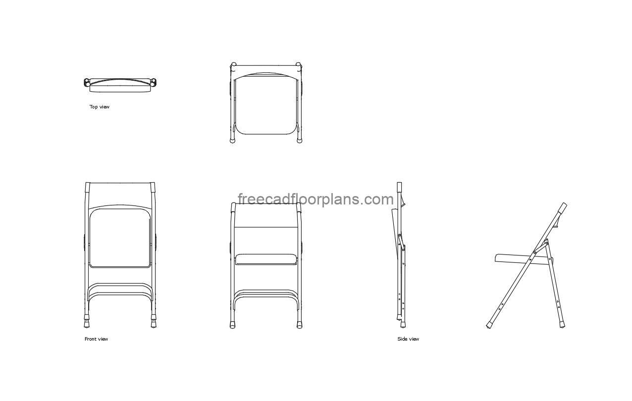 foldable chair autocad drawing plan and elevation 2d views, dwg file free for download