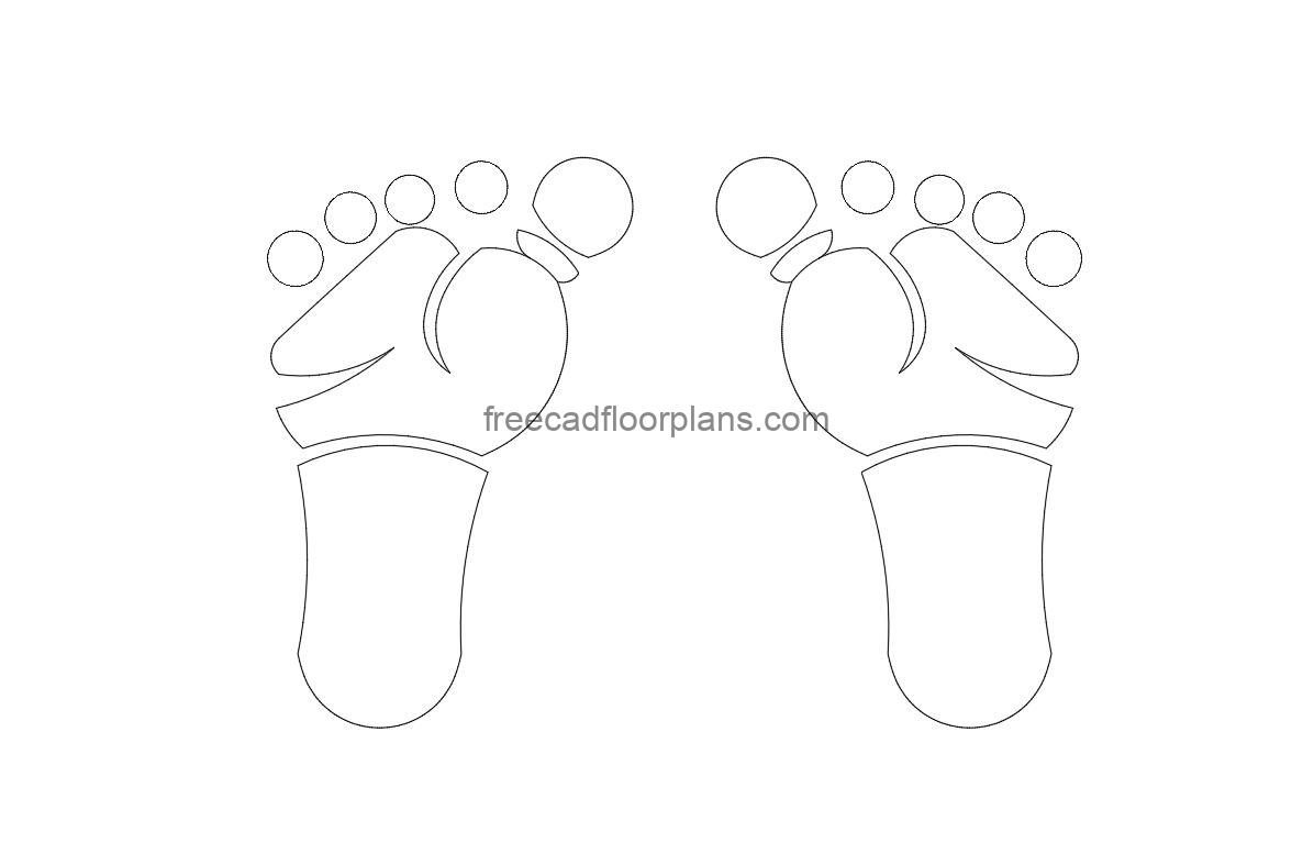 footprints autocad drawing, plan 2d views, dwg file free for download