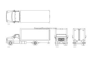 ford cargo van autocad drawing, plan and elevation 2d views, dwg file free for download