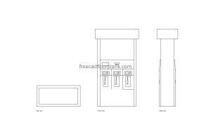 gas pump autocad drawing, plan and elevation 2d views, dwg file free for download