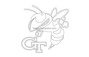georgia tech buzz logo autocad block, 2d drawing, front view, dwg file free for download