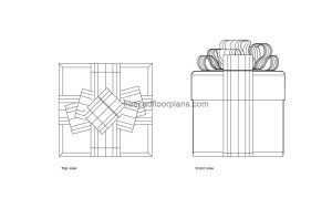 gift box autocad drawing, plan and elevation 2d views, dwg file free for download