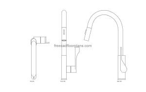 hansgrohe kitchen faucet autocad drawing, plan and elevation 2d views, dwg file free for download