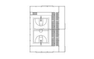 high school bascketball court autocad drawing, plan and elevation 2d views, dwg file free for download