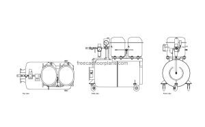 homemade air compressor autocad drawing, plan and elevation 2d views, dwg file free for download