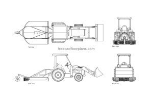 kubota tractor autocad drawing, plan and elevation 2d views, dwg file free for download