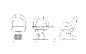 modern barber chair autocad drawing, plan and elevation 2d views, dwg file free for download