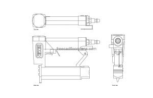 nail gun autocad drawing, plan and elevation 2d views, dwg file free for download