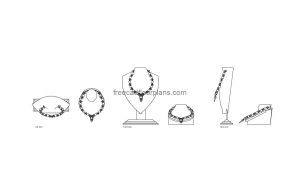 necklace autocad drawing plan and elevation 2d views, dwg file free for download
