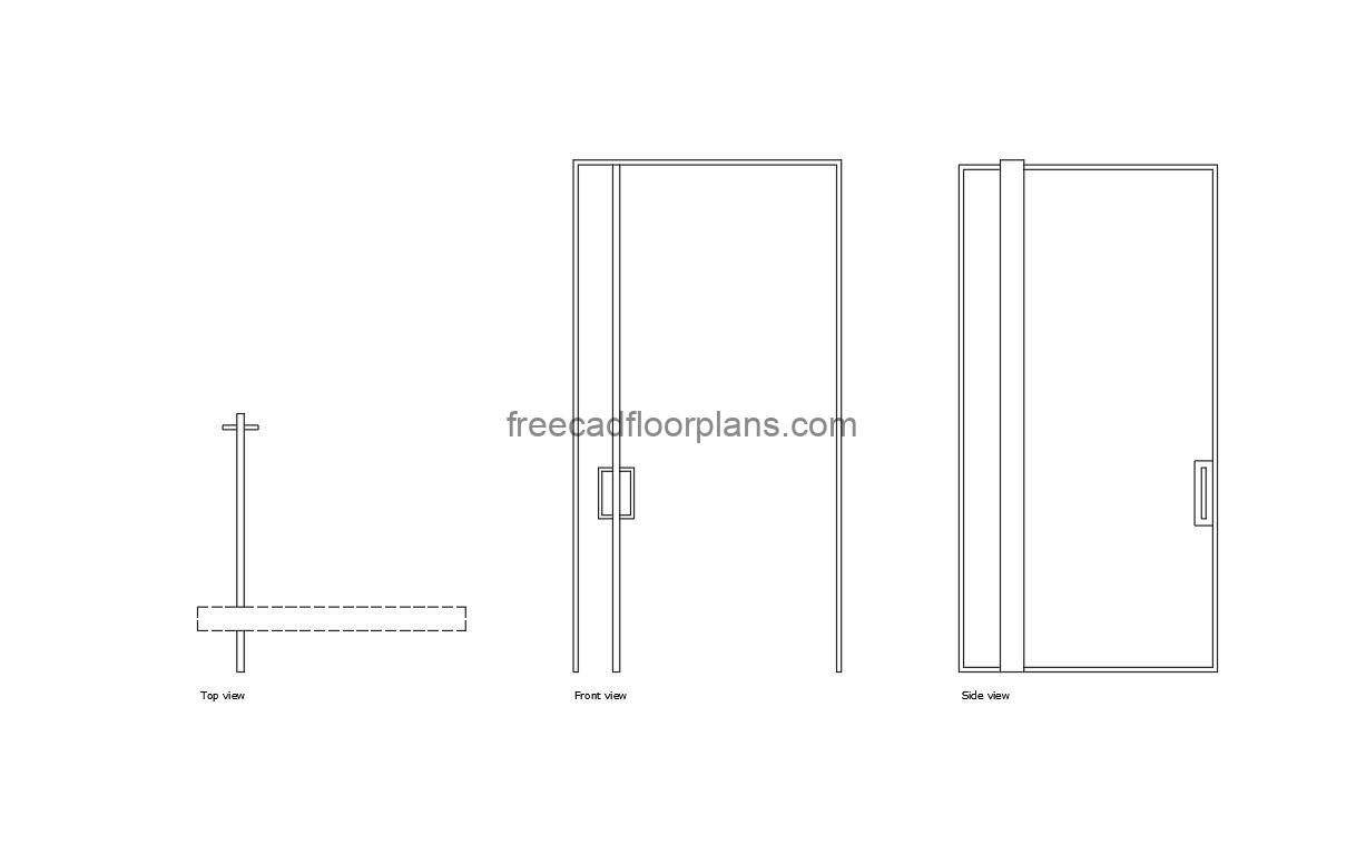 offset pivot glass door autocad drawing plan and elevation 2d views, dwg file free for download