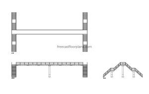 pedestrian overpass bridge autocad drawing, plan and elevation 2d views, dwg file free for download