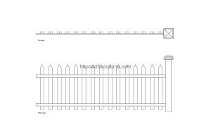 picket fence autocad drawing, plan and elevation 2d views, dwg file free for download