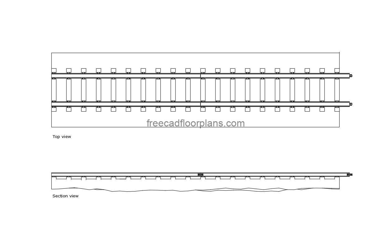 rail track autocad drawing plan and elevation 2d views, dwg file free for download